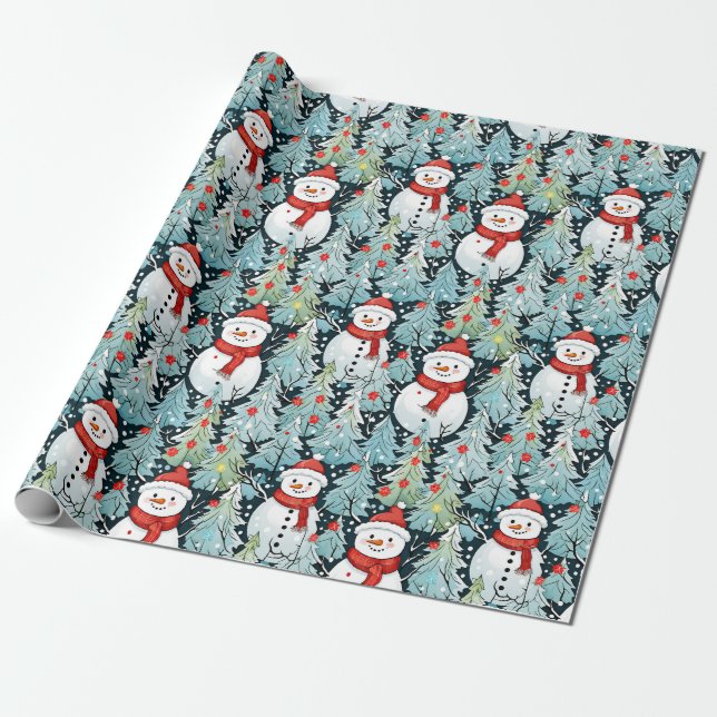 Warm and Cozy Snowman on a Winter Day Christmas Wrapping Paper (Unrolled)