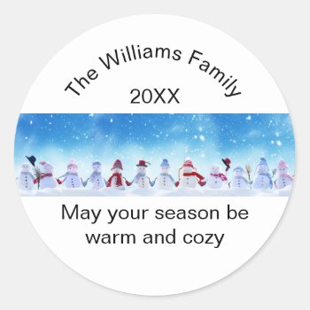 Warm And Cozy Snowmen - Circle Sticker by Midesigns55555 at Zazzle