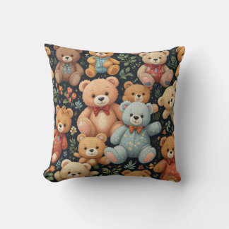 Warm and Cozy Teddy Bear Meadow Throw Pillow
