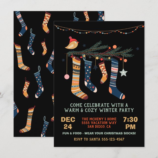 Warm and Cozy Winter Party Christmas Socks Invitation (Front/Back)