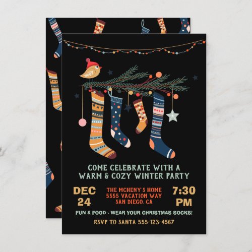 Warm and Cozy Winter Party Christmas Socks Invitation