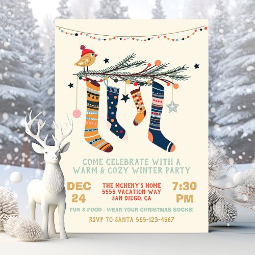 Warm and Cozy Winter Party Christmas Socks Invitation