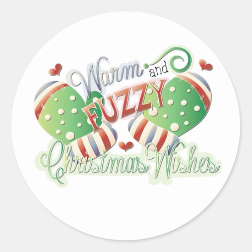 Warm and Fuzzy Christmas Wishes Holiday Classic Round Sticker