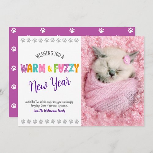 Warm and Fuzzy New Year Pet Photo Cute Typography Holiday Card