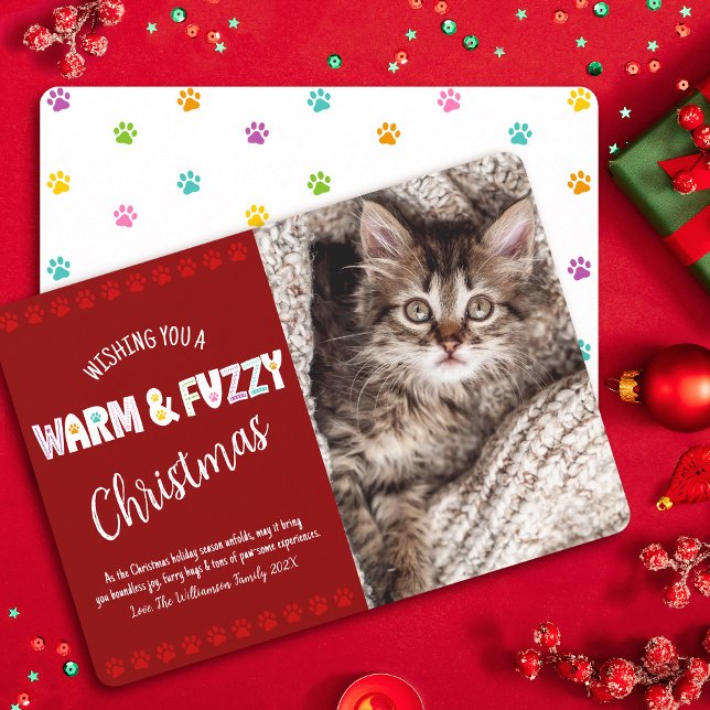 Warm and Fuzzy Pet Christmas Photo Typography Red Holiday Card (Creator Uploaded)