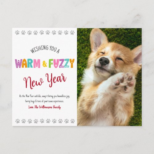 Warm and Fuzzy Pet New Year Photo Cute Typography Holiday Postcard