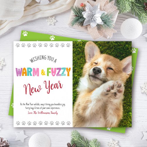 Warm and Fuzzy Pet New Year Photo Typography Cute Holiday Card