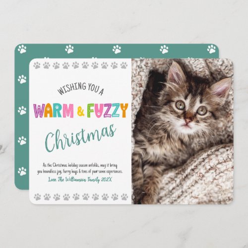 Warm and Fuzzy Pet Photo Christmas Typography Cute Holiday Card
