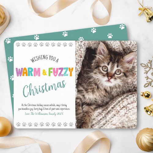 Warm and Fuzzy Pet Photo Christmas Typography Cute Holiday Card