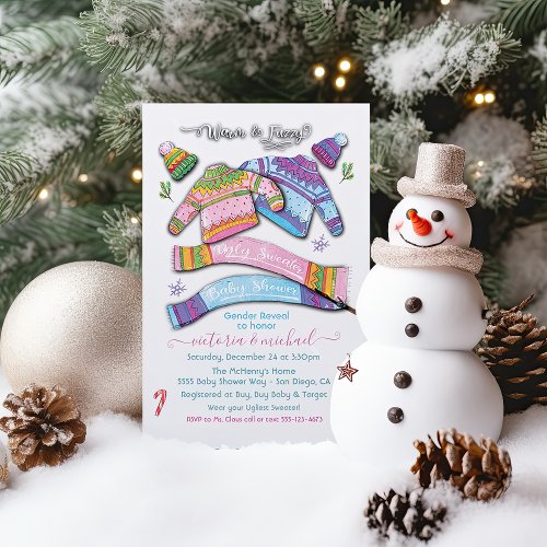 Warm and Fuzzy Ugly Sweater Baby Shower Invitation