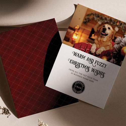 Warm and Fuzzy Vet Tech Pet Photo Business Holiday Card