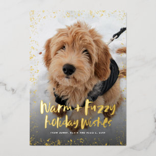 Warm and fuzzy wishes cute pet Christmas Foil Holiday Card