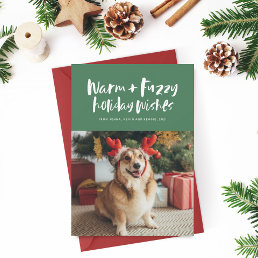 Warm and fuzzy wishes green funny pet holiday card