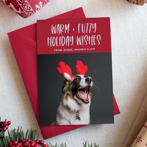 Warm And Fuzzy Wishes  Pet Red Foil Holiday Card