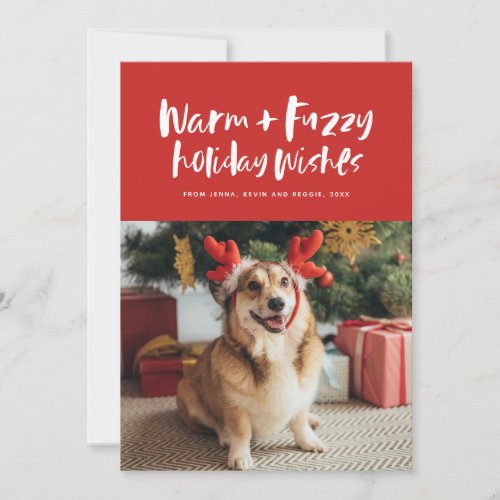 Warm and fuzzy wishes red funny pet holiday card