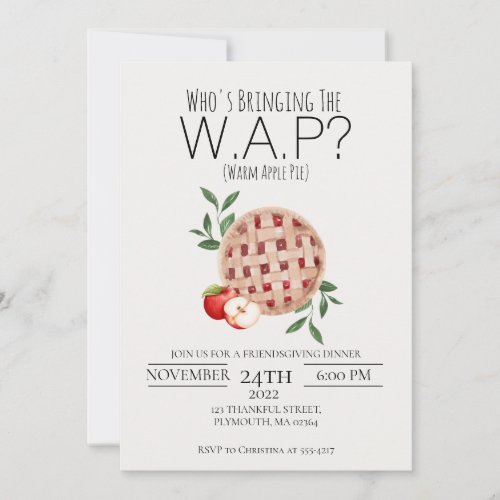 Warm Apple Pie Funny Friendsgiving Invitation