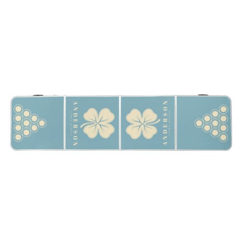 Warm Aqua Afternoon Four Leaf Clover with Name Beer Pong Table