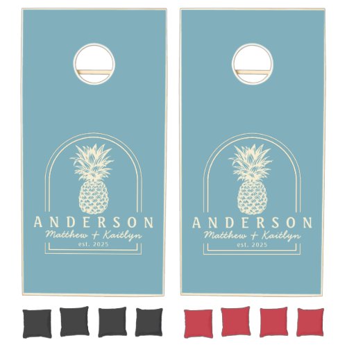 Warm Aqua Afternoon Pineapple Wedding Arch & Name Cornhole Set