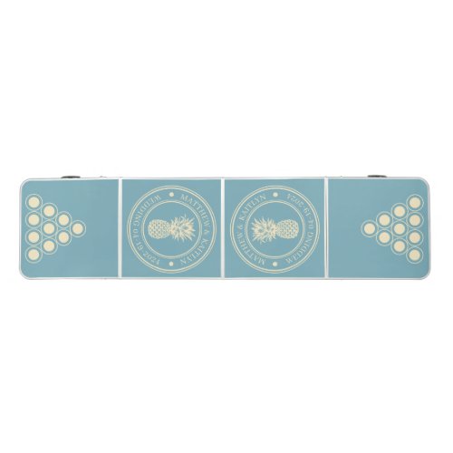 Warm Aqua Afternoon Pineapple Wedding Crest & Name Beer Pong Table