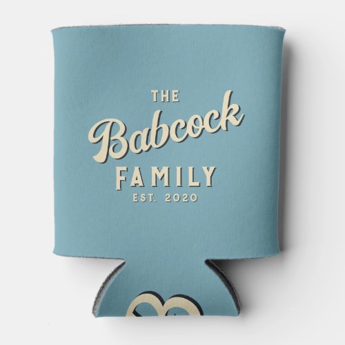 Warm Aqua Afternoon Retro Family Name & Year Can Cooler