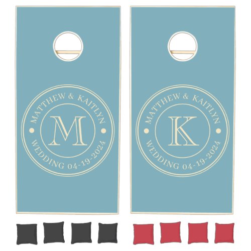 Warm Aqua Afternoon Wedding Monogram Cornhole Set