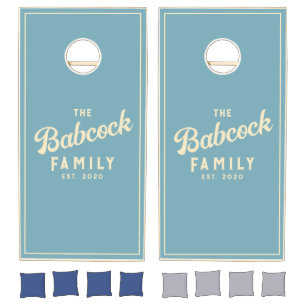 Warm Aqua Retro Family Name & Year Cornhole Set