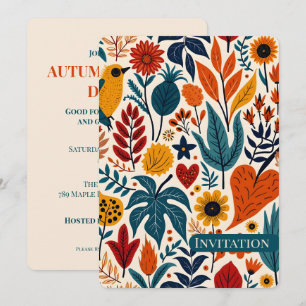 Warm Autumn Floral Folk Art Wedding Invitation
