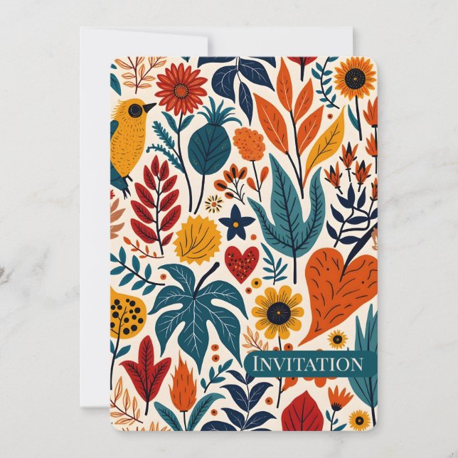 Warm Autumn Floral Folk Art Wedding Invitation (Front)