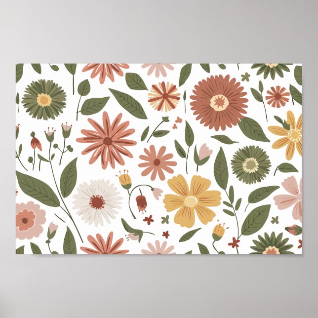 Warm Autumn Floral Pattern with Earthy Tones Poster (Front)
