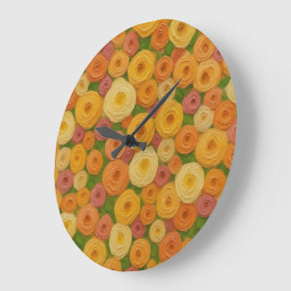 Warm Autumn Floral Seamless Pattern Oil Painting A Large Clock