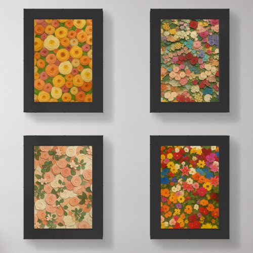 Warm Autumn Floral Seamless Pattern Oil Painting A Wall Art Sets
