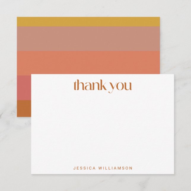 Warm Autumn Geometric Stripes Custom Bridal Shower Thank You Card (Front/Back)