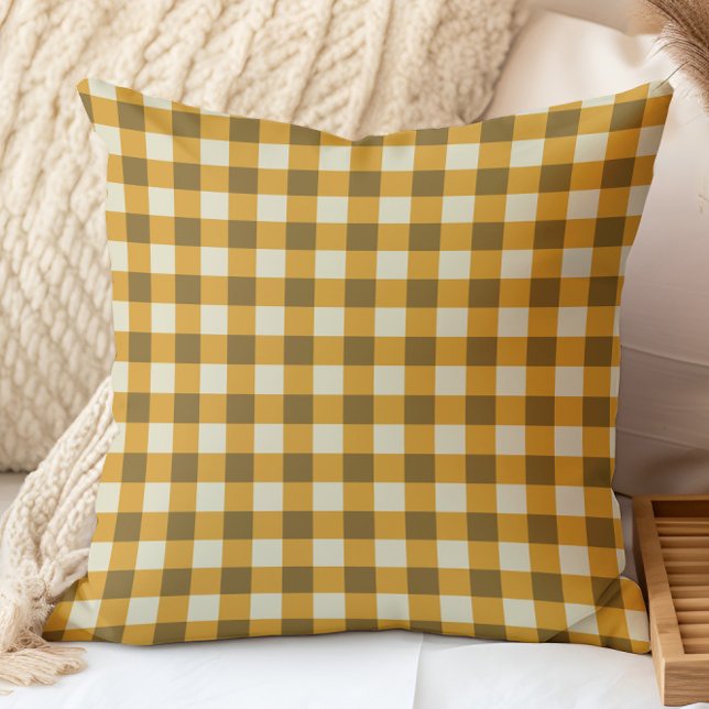 Warm Autumn Gingham Pattern in Rich Earth Tones Throw Pillow (Creator Uploaded)