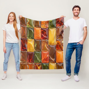 Warm Autumn Glass Tile Mosaic - Glossy Amber Fleece Blanket