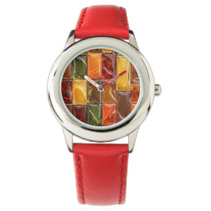 Warm Autumn Glass Tile Mosaic - Glossy Amber Watch