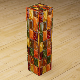 Warm Autumn Glass Tile Mosaic - Glossy Amber Wine Box