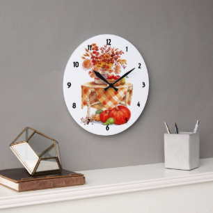 Warm  Autumn Harvest Table Still Life Large Clock