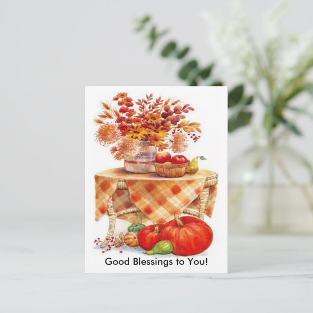 Warm Autumn Harvest Table Still Life Postcard (Standing Front)