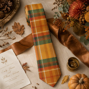 Warm Autumn Harvest Tartan Plaid Pattern Neck Tie