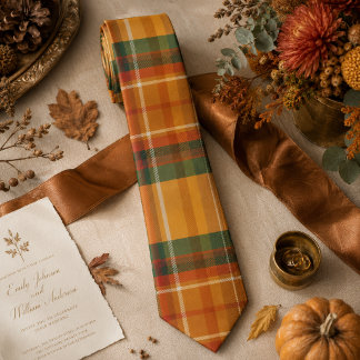 Warm Autumn Harvest Tartan Plaid Pattern Neck Tie