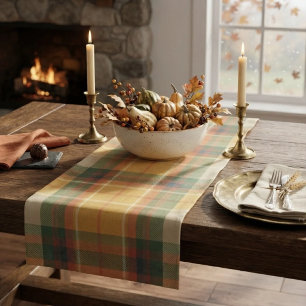 Warm Autumn Harvest Tartan Plaid Pattern Short Table Runner