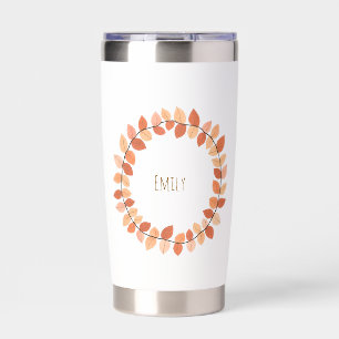 Warm Autumn Leaf Wreath Name Design Insulated Tumbler