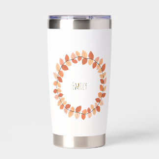 Warm Autumn Leaf Wreath Name Design Insulated Tumbler