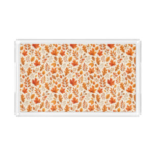 Warm Autumn Leaves Seamless Pattern Acrylic Tray