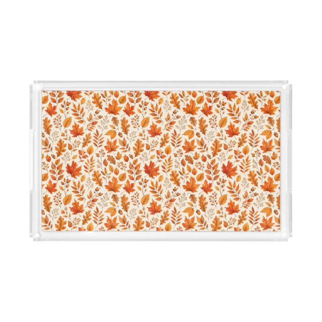 Warm Autumn Leaves Seamless Pattern Acrylic Tray (Front)