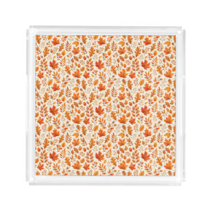 Warm Autumn Leaves Seamless Pattern Acrylic Tray