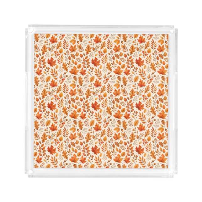 Warm Autumn Leaves Seamless Pattern Acrylic Tray (Front)