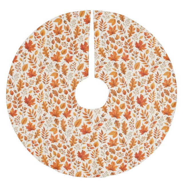 Warm Autumn Leaves Seamless Pattern Brushed Polyester Tree Skirt (Front)