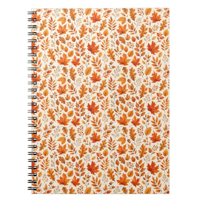 Warm Autumn Leaves Seamless Pattern Notebook (Front)