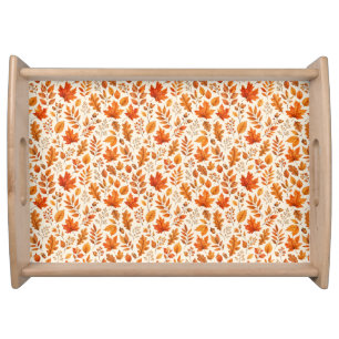Warm Autumn Leaves Seamless Pattern Serving Tray
